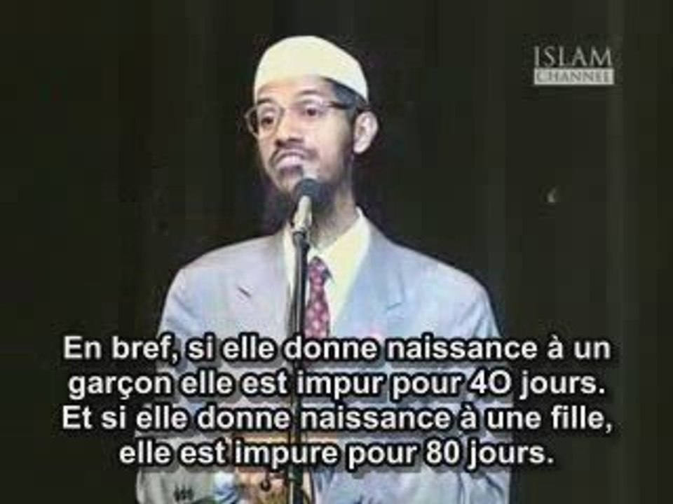 Zakir Naik--Selon la Bible, la durée qu'une femme est impur