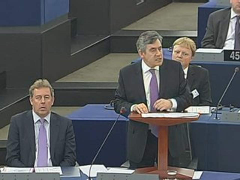 Gordon Brown address the European Parliament