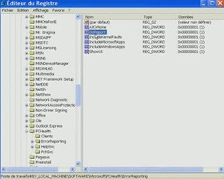 Désactiver le rapport d’erreur Windows via le registre
