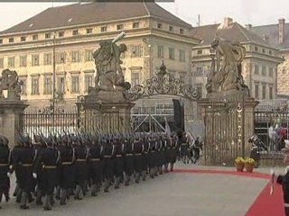Barack Obama watches military parade in Prague ahead of talk
