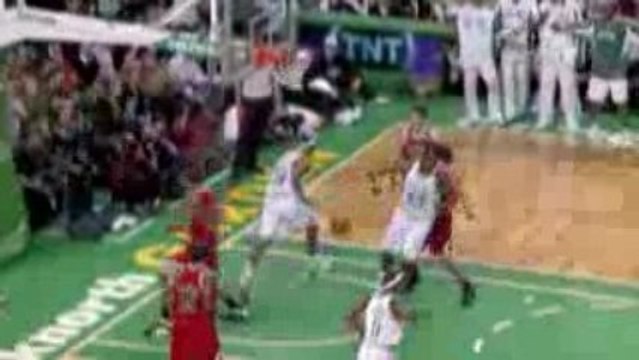 NBA Paul Pierce grabs the loose ball and slams it home with