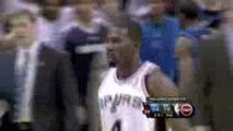 NBA Tim Duncan grabs a missed shot and makes a no look pass