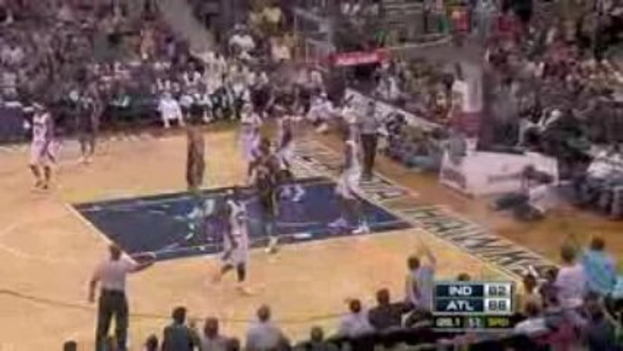 NBA Josh Smith with a huge block against the Indiana Pacers.