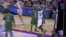 NBA LeBron James takes the feed from Mo Williams and slams i