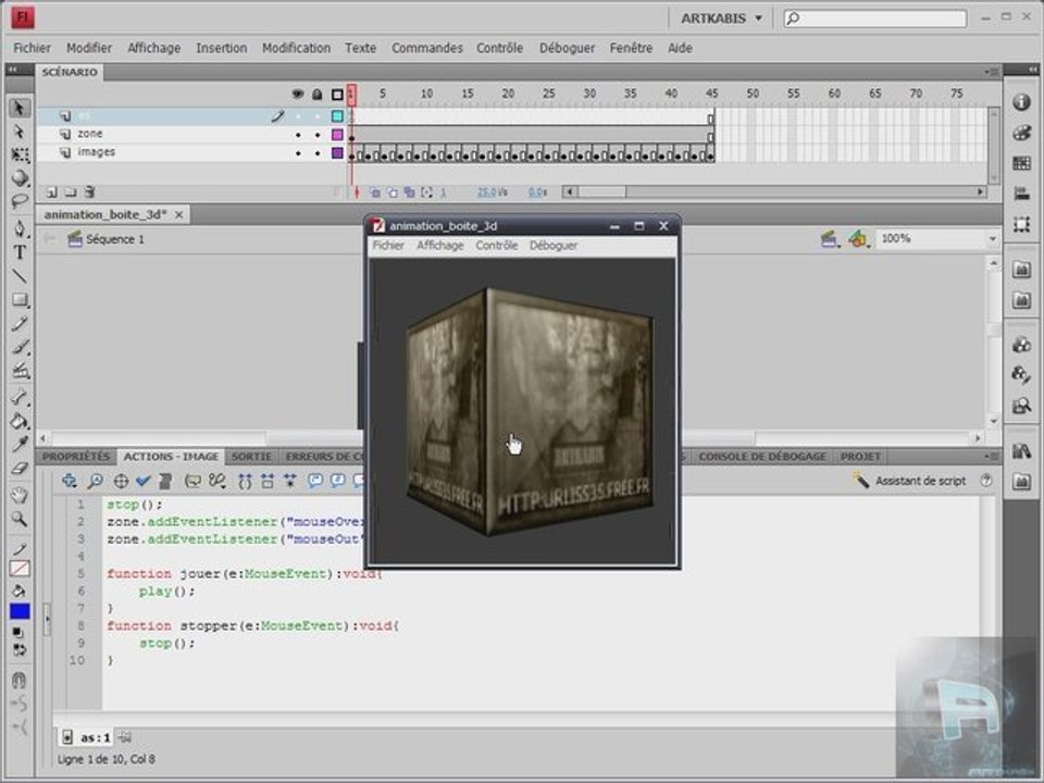 Tuto: Cube_3d_animé (partie 2, interactivité via flash)