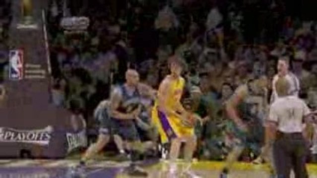 NBA Pau Gasol makes a nice spin off Carlos Boozer for the ba