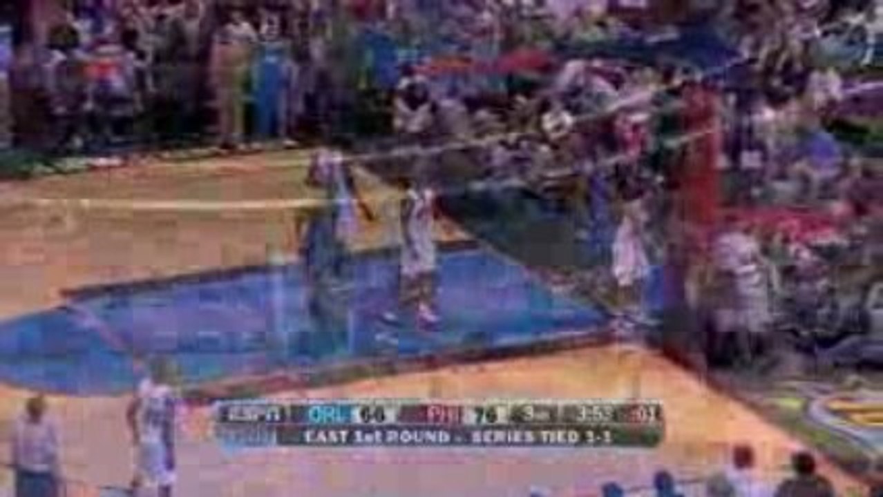 NBA Dwight Howard blocks Andre Miller's shot into the stands