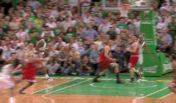 NBA Derrick Rose picks off Rajon Rondo's pass and takes it t