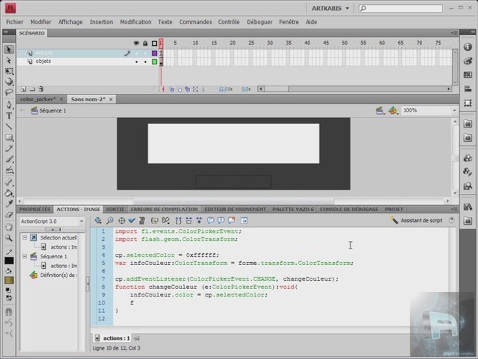 Flash:AS3: utilisation du composant ColorPicker