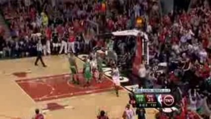 NBA Salmons runs into Scalabrine and somehow gets the shot t