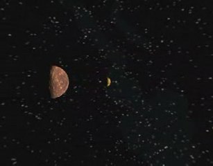 The planet Jupiter as observed above surfaces of its moons
