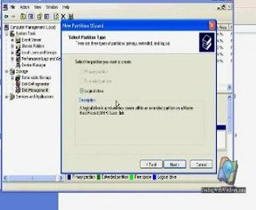 Hard Disk partition using disk management tool