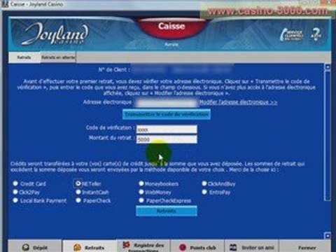 Retirer argent sur Joyland casino