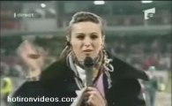 Female Reporter Hit with Ball