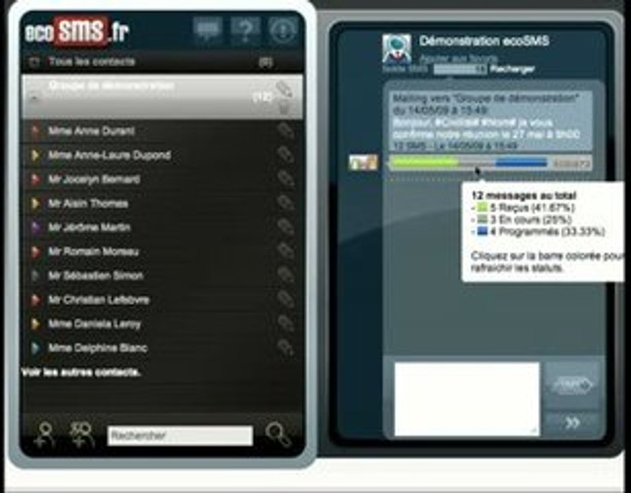 Démonstration ecoSMS - Envoi d'un mailing