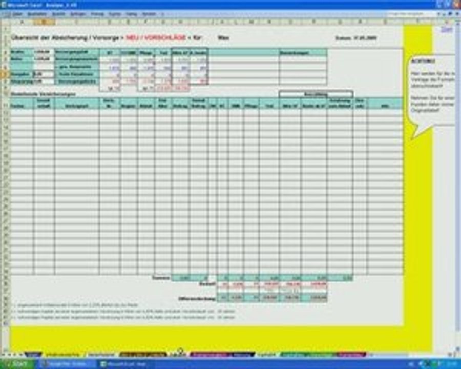 Die Eingabeseiten aus der Finanzanalyse