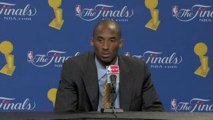 Kobe Bryant talks to the media after Thursday's dominating p