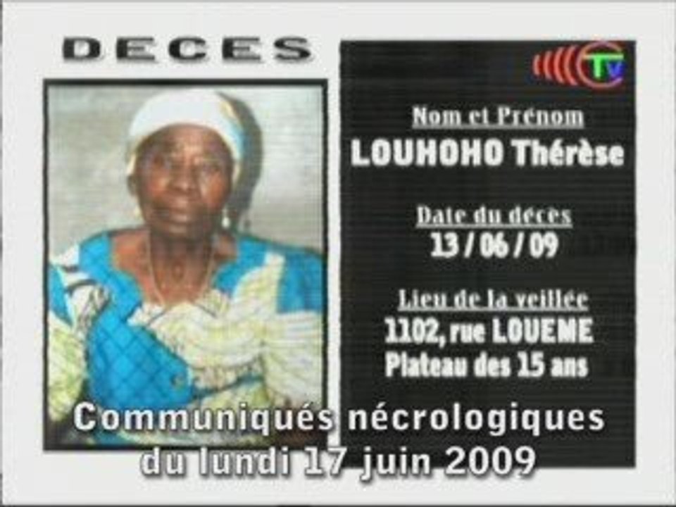Communiqués nécrologiques du 17-06-09