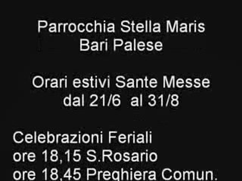 Orari estivi sante messe Stella Maris PAlese